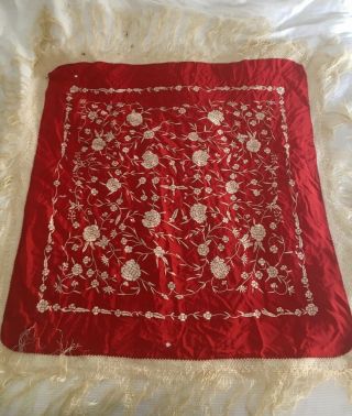 Antique 19thC Piano Shawl Hand Embroidered Flowers & Butterflies Repair Projects 3