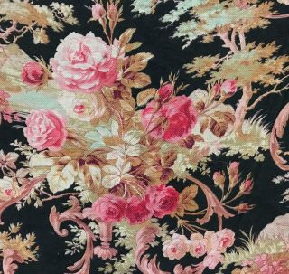 19th Century French Napoleon Iii Linen Cotton,  Pink Roses C1870 100.