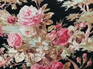 19th CENTURY FRENCH NAPOLEON III LINEN COTTON,  PINK ROSES c1870 100. 4