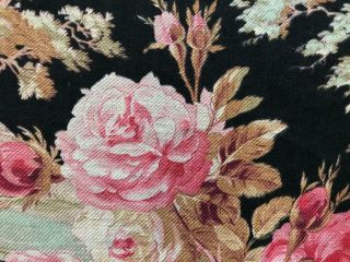 19th CENTURY FRENCH NAPOLEON III LINEN COTTON,  PINK ROSES c1870 100. 5