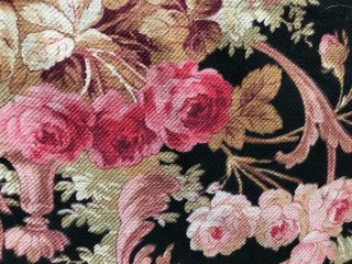 19th CENTURY FRENCH NAPOLEON III LINEN COTTON,  PINK ROSES c1870 100. 6