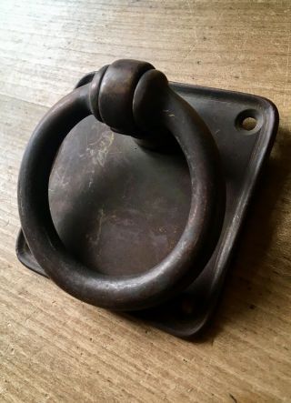 Antique Door Pull Ring Handle Large Vintage Reclaimed Old Salvage Brass 2