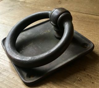 Antique Door Pull Ring Handle Large Vintage Reclaimed Old Salvage Brass 3