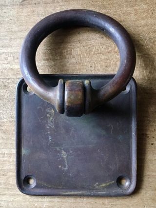 Antique Door Pull Ring Handle Large Vintage Reclaimed Old Salvage Brass 8