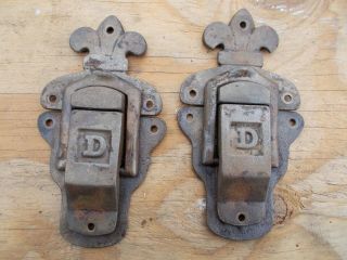Antique Steamer Trunk Parts (2) Large Cast Iron Clasps W/ D