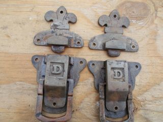 Antique Steamer Trunk parts (2) large cast Iron clasps w/ D 2