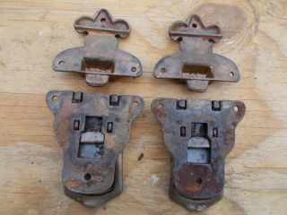 Antique Steamer Trunk parts (2) large cast Iron clasps w/ D 3