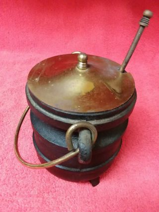 Vintage Cast Iron Smudge Pot Fire Starter,  With Brass Lid/pumice Wand.
