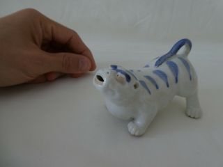 Antique Chinese Porcelain Blue & White Tiger Figurine