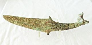 5 - 9c S.  E.  Asian Cambodian Khmer Pierced Bronze Ceremonial Dagger Excavated (mil)