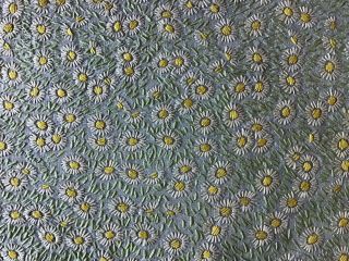Stunning Vintage Blue Linen Hand Embroidered Tablecloth Daisy Meadow