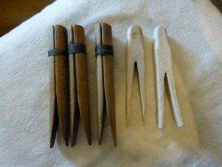 Vintage Hand - Made Wooden Clothes Pins - Very Large - Made In Kentucky,  Ca.  1880