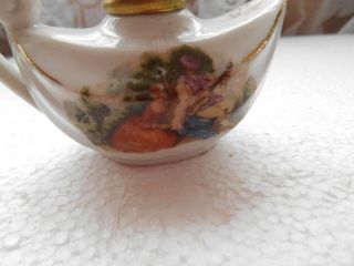 Vintage Retro Miniature  Aladdins Lamp  type Ceramic Floral Oil Lamp & Chimney 2