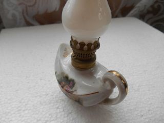 Vintage Retro Miniature  Aladdins Lamp  type Ceramic Floral Oil Lamp & Chimney 4