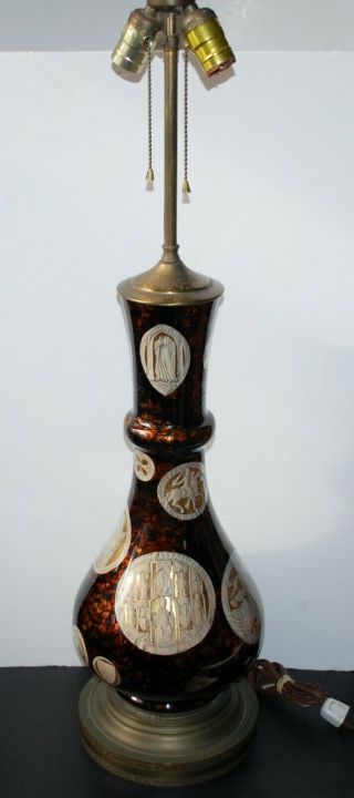 Vintage MCM Italian Fornasetti Style Verre Eglomise Glass Table Lamp. 2
