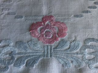 GORGEOUS ANTIQUE LINEN HAND EMBROIDERED CUSHION COVER SILK FLORALS 3