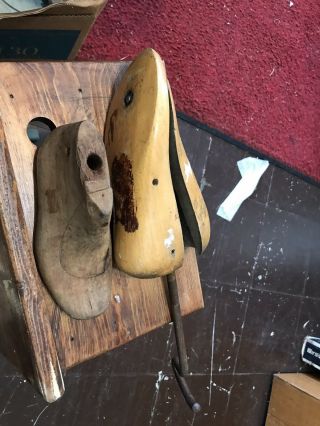 Vintage Wood Shoe Cobbler Form Mold Child & A Wood Shoe Stretcher Men 