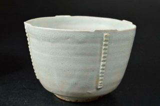 S7489: Korean Joseon Dynasty Buncheong White Glaze Shapely Bowl Pot