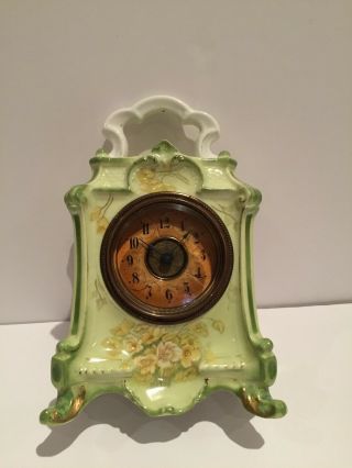 Vintage Rare Mantle Clock With Alarm Ceramic Porcelain,  Junghans Movement