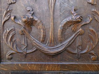 19thc Gothic Wooden Oak Panel With Gargoyle Heads,  Fruits & Other C1880s