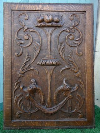 19thC GOTHIC WOODEN OAK PANEL WITH GARGOYLE HEADS,  FRUITS & OTHER c1880s 2