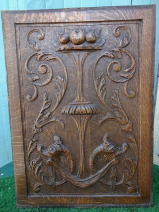 19thC GOTHIC WOODEN OAK PANEL WITH GARGOYLE HEADS,  FRUITS & OTHER c1880s 5