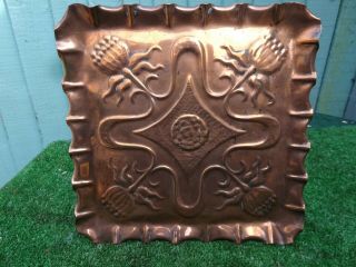 19thc Arts & Craft Movement Copper Tray With Scottish Thistles C1890s