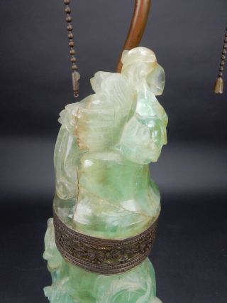 Large Chinese Intricately Carved Green Quartz Vase lamp circa 1900.  33 inches 10