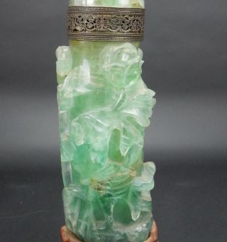 Large Chinese Intricately Carved Green Quartz Vase lamp circa 1900.  33 inches 12