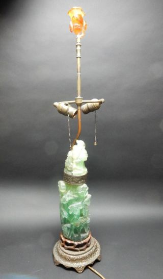 Large Chinese Intricately Carved Green Quartz Vase lamp circa 1900.  33 inches 4