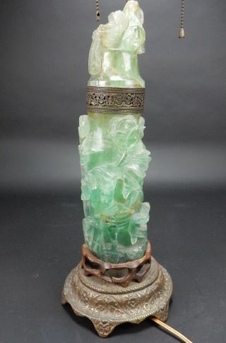 Large Chinese Intricately Carved Green Quartz Vase lamp circa 1900.  33 inches 5