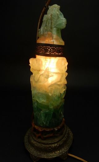 Large Chinese Intricately Carved Green Quartz Vase lamp circa 1900.  33 inches 7