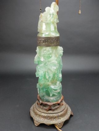 Large Chinese Intricately Carved Green Quartz Vase lamp circa 1900.  33 inches 9