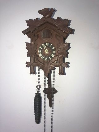 Vintage German Heco Non Cuckoo Clock - Missing Hand & (1) Weight