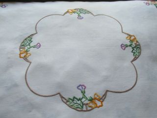 Vintage Hand Embroidered - Open Cut Work Irish Linen Table,  Traycloth - PANSY FLOWERS 5