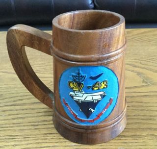 Rare Vintage Uss Coral Sea Hand Carved/painted Wood Coffee Mug/cup 1979/80