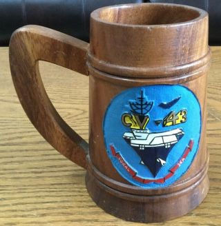 RARE VINTAGE USS CORAL SEA HAND CARVED/PAINTED WOOD COFFEE MUG/CUP 1979/80 4