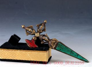 An Old Tibetan Koradji Copper&turquoise Pestle Vajra Exorcism Magic Z437