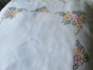 Vintage Hand Embroidered - Open Cut Work Irish Linen Tablecloth - BRITISH FLOWERS 3