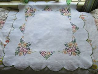 Vintage Hand Embroidered - Open Cut Work Irish Linen Tablecloth - BRITISH FLOWERS 4