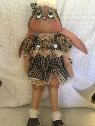 Primitive Handmade Spring Easter Bunny Rabbit Doll With Dress 3