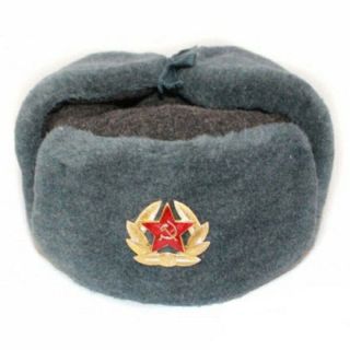 Authentic Russian Army Winter Ushanka Hat,  Badge Red Star With Hammer & Sickle