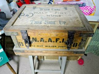 Vintage Venesta Small Banded Wooden Storage Box Chest Naafi