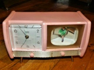 Vtg.  1950`s Linden - Blsckstone Pink Tv " Ballerina " Music Box - Clock - Overwound - Parts