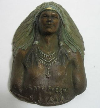 C.  1900 American Indian Chief Wall Pocket Head Dress Vase Chalk " Poggie "