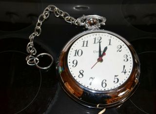 Vintage Mid Century Art Deco Chrome United Pocket Watch Wall Clock 370 Z2