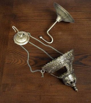 Vintage Brass Hanging Apothecary Show Globe Pharmacy Decanter Display Teardrop 2