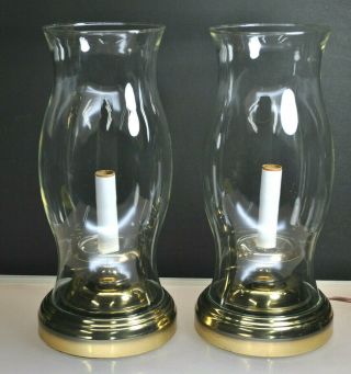 Vintage Hurricane Type Brass Lamps (pair) With Lrg.  Chimneys