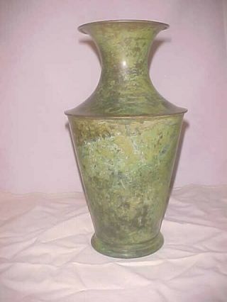 Antique 10.  5 " Tall Copper Vase Stickley Era Arts & Crafts Tiffany? Green Glaze