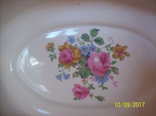 Porcelain Oblong Vtg.  Gold Accented & Spring Floral Scalloped Centerpiece Bowl 2